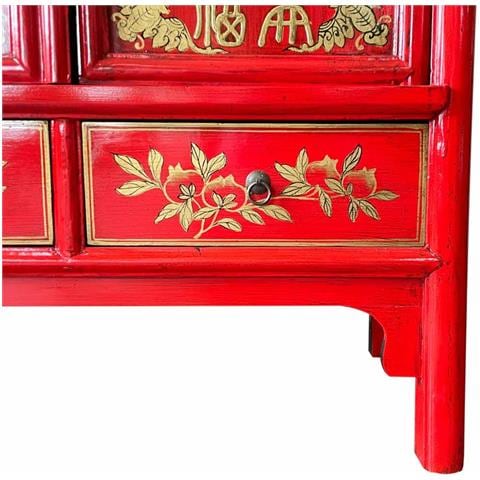 Armadio In Legno Dipinto A Mano, 2 Porte E 2 Cassetti, Rosso 100x57x183 - Foto 6