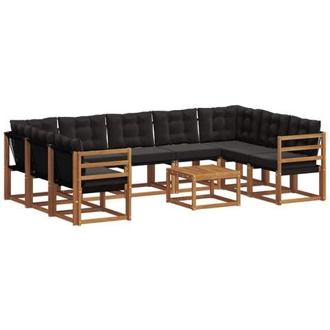 Set di divani da esterno con cuscino 10 pcs Naturale e Nero - Foto 1