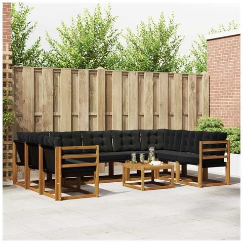 Set di divani da esterno con cuscino 10 pcs Naturale e Nero - Foto 2