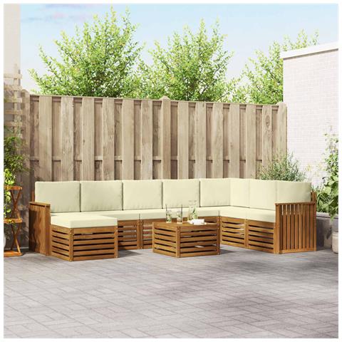 Set divani 9 pcs Naturale e Crema Legno di Acacia Massello - Foto 2