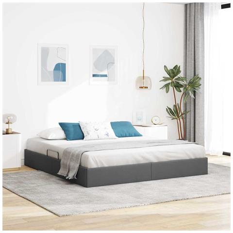 Letto con Contenitore Grigio Scuro 193 x 203 cm Tessuto - Foto 2