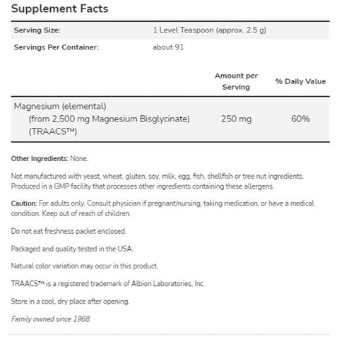 Magnesium Bisglycinate Powder - 227g - Magnesio Bisglicinato - Foto 3