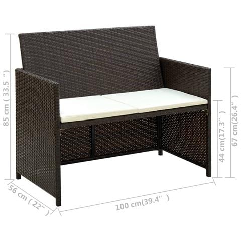 Divano Da Giardino A 2 Posti Con Cuscini Marrone In Polyrattan - Foto 4