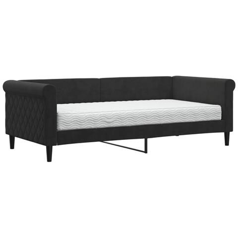 Divano Letto Con Materasso Nero 90x190 Cm In Velluto - Foto 1