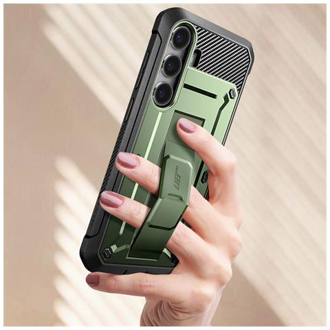 Cover Completa Per Samsung Galaxy S24 Antishock Con Cavalletto, Verde Kaki - Foto 2