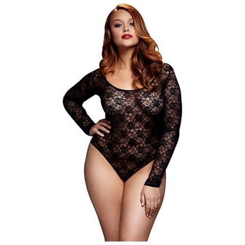 Body Scollato Sulla Schiena In Pizzo Nero Taglia Grande Bw3102 - Foto 1