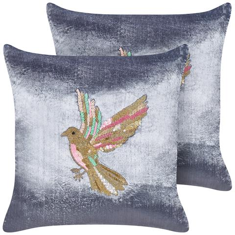 Set Di 2 Cuscini Ruellia Velluto 45 X 45 Cm Animalier Ricamato Grigio - Foto 7