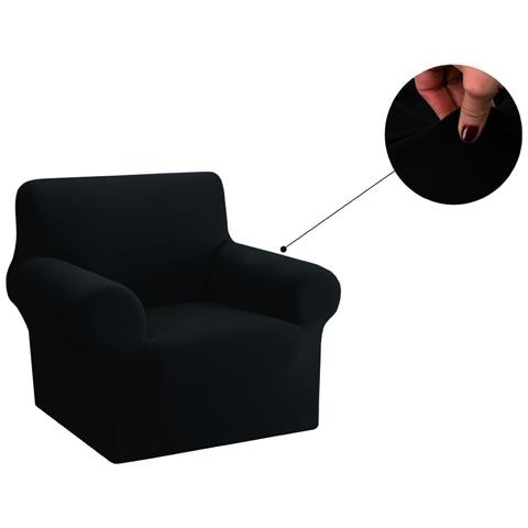 Copridivano Copriseduta Sofà Elasticizzato Tinta Unita Smile Tessuto Millerighe Poltrona Nero - Foto 1