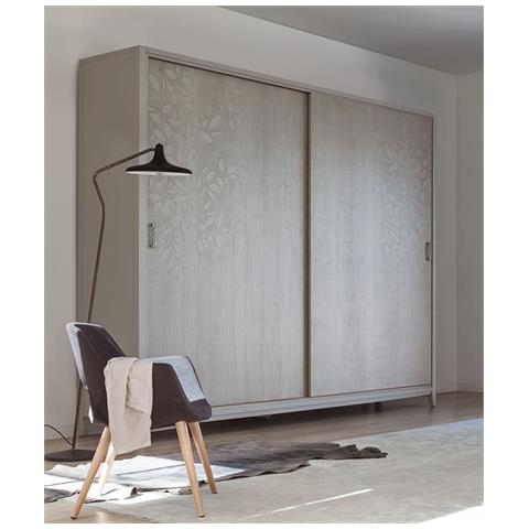 Armadio 2 Ante Scorrevoli In Legno Con Decoro Foglia Grigio L. 280 P. 64 H. 250 - Foto 1