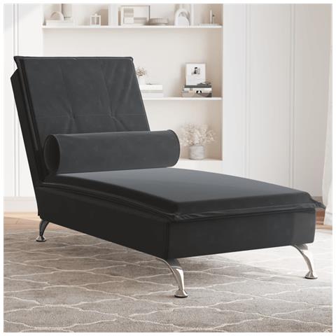 Chaise Longue Massaggi con Cuscino a Rullo Nero in Velluto - Foto 1