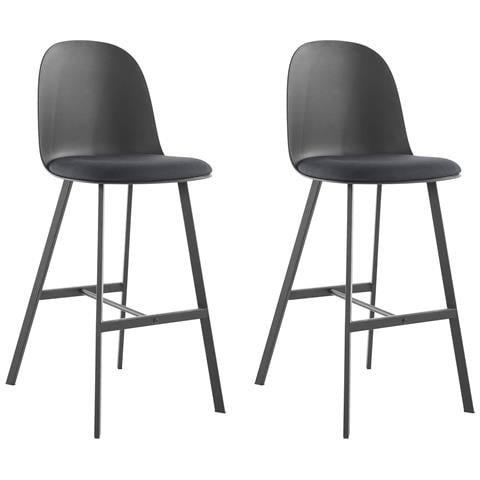 Asta Set Di 2 Sgabelli In Pu E Plastica Grigio Con Gambe In Metallo Nero - Foto 1