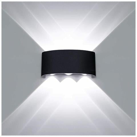 Applique Led Luce Bianca 6500k Lampada 16 W 6 Cob Da Parete Esterno Interno Nero - Foto 1