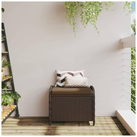 Sgabello Giardino con Cuscino Marrone 58x46x46 cm in Polyrattan - Foto 9