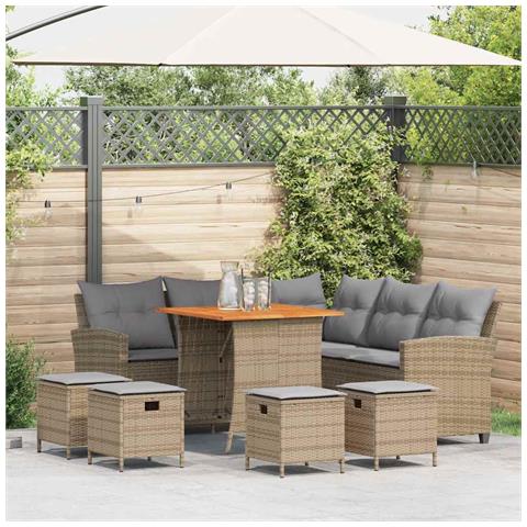 Set Divano da Giardino 6 pz con Cuscini a L Beige in Polyrattan - Foto 1
