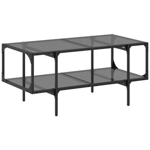 Tavolino Con Piano In Vetro Nero 98,5x50x45 Cm Acciaio - Foto 2