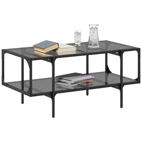 Tavolino Con Piano In Vetro Nero 98,5x50x45 Cm Acciaio - Foto 3