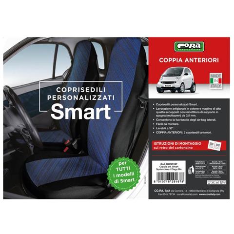Coprisedili Anteriori Personalizzati Smart Fortwo Tess. Misto Cotone Blu/nero - Foto 3