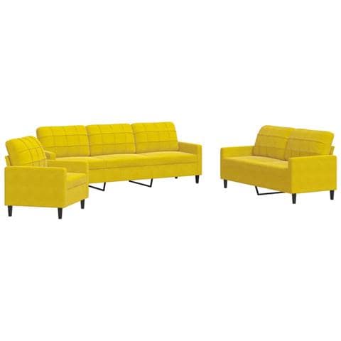Set Di Divani 3 Pz Con Cuscini Giallo In Velluto - Foto 2