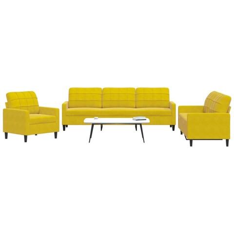 Set Di Divani 3 Pz Con Cuscini Giallo In Velluto - Foto 1