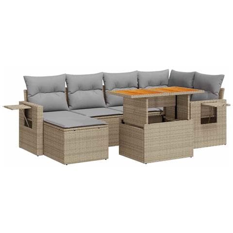 Set Divani Da Giardino 7 Pz Con Cuscini Beige In Polyrattan - Foto 1