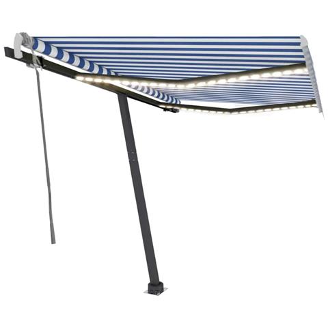 Tenda Da Sole Retrattile Manuale Con Led 350x250cm Blu E Bianco - Foto 1