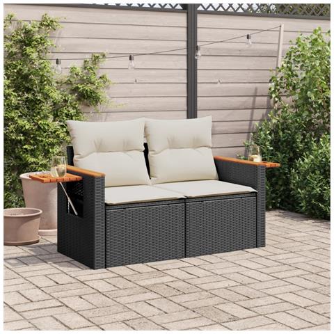 Divano Da Giardino Con Cuscini A 2 Posti Nero In Polyrattan - Foto 2