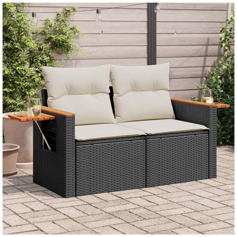 Divano Da Giardino Con Cuscini A 2 Posti Nero In Polyrattan - Foto 8