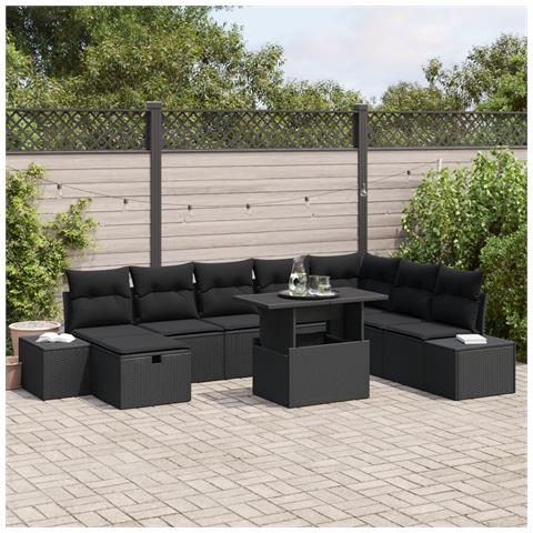 Set Divano da Giardino 9 Pezzi con Cuscini Nero Polyrattan - Foto 2