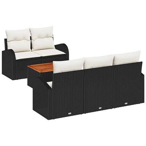 Set Divano da Giardino di 6 Pezzi con Cuscini Nero Polyrattan Acacia - Foto 1