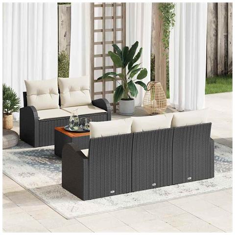 Set Divano da Giardino di 6 Pezzi con Cuscini Nero Polyrattan Acacia - Foto 2