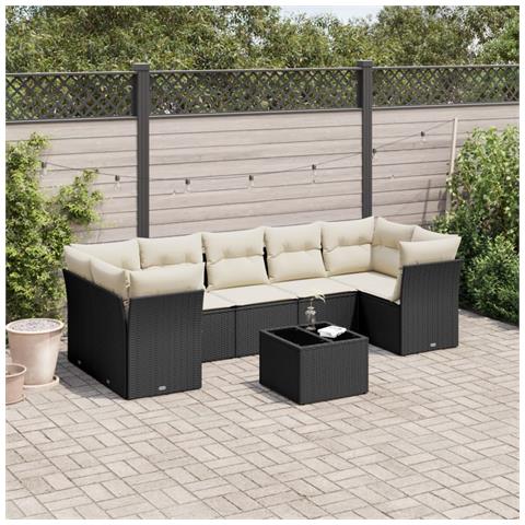 Set Divani da Giardino con Cuscini 8 pz Nero in Polyrattan - Foto 2
