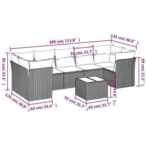 Set Divani da Giardino con Cuscini 8 pz Nero in Polyrattan - Foto 3