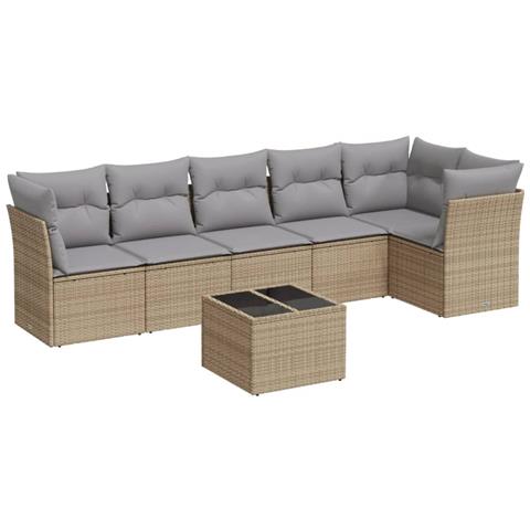 Set Divani da Giardino 7 pz con Cuscini Beige in Polyrattan - Foto 1