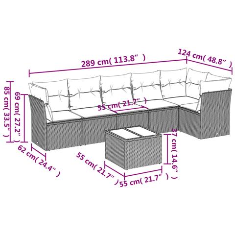 Set Divani da Giardino 7 pz con Cuscini Beige in Polyrattan - Foto 3