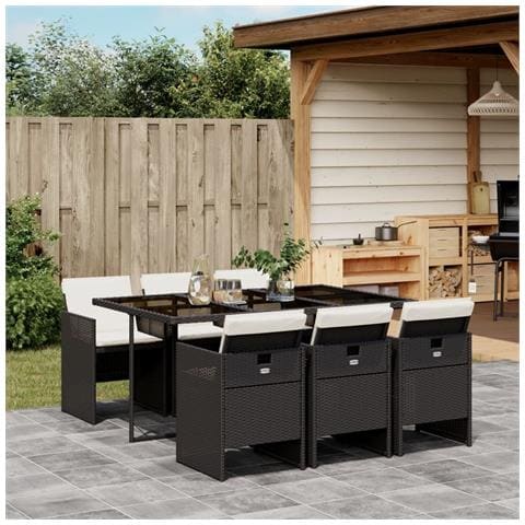 Set da Pranzo da Giardino 7 pz Nero con Cuscini in Polyrattan - Foto 2