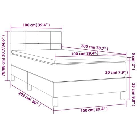 Letto a Molle con Materasso e LED Nero 100x200 cm in Velluto - Foto 8