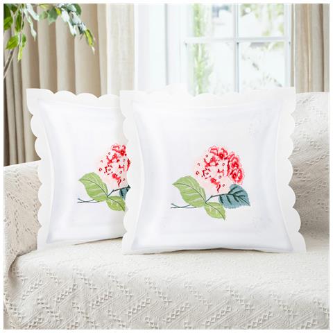 Set Di 2 Copricuscini Ricamati Con Fiori Di Ortensia 40x40 Cm - Foto 2
