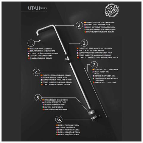 Imex Doccia Piscina In Acciaio 316 Diffusore Anticalcare Ø50mm Rubinetto Monoforo Base Decorativa Ø160mm - Modello Utah - Foto 6
