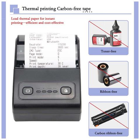 Stampante Termica Per Ricevute Usb+bluetooth Da 58 Mm Per Pos, Cucina E Stampa Mobile Black - Foto 3
