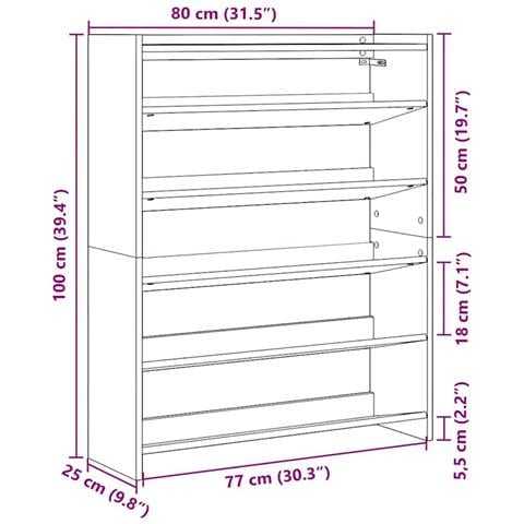Scarpiera Bianca 80x25x100 cm in Legno Multistrato - Foto 9