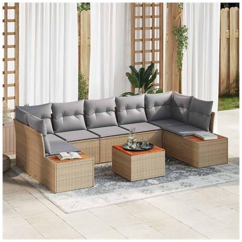 Set Divano da Giardino con cuscino 8 pcs Beige Poly Rattan - Foto 2