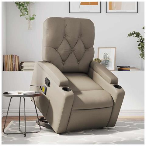 Poltrona Alzapersone Massaggi Reclinabile Cappuccino Similpelle - Foto 2