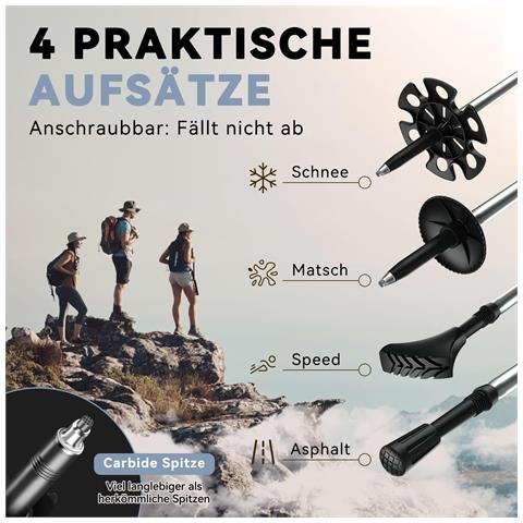 Set Singolo Di Bastoncini Da Trekking Telescopici In Lega Di Alluminio A 5 Sezioni Per Avventure All'aperto Black - Foto 6