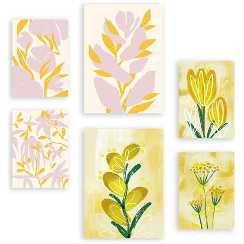 Set Di 6 Stampe Dipinti Decorativi Astratti Estetici Con Bouquet Di Fiori Riposanti Per Il Tuo Soggiorno, Camera Da Letto E Casa A3 & A4 Senza Cornice - Foto 1