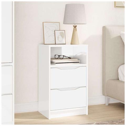 Comodino Bianco Lucido 40 x 30 x 467 cm Legno multistrato - Foto 2