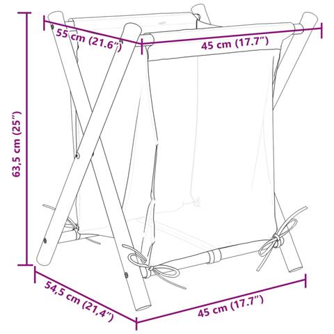 Cesto per Biancheria Bianco Crema 45x55x63,5 cm in Bambù - Foto 9