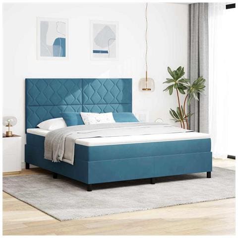 Letto a Sorgente LED Blu Scuro 180 x 200 cm Tessuto - Foto 2