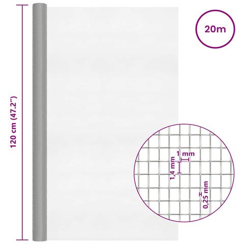 Rete per schermatura 120 x 2000 cm 18 Mesh Argento - Foto 7