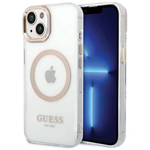 Guess Metal Outline ""magsafe"" Case Per Iphone 15 Plus / 14 Plus - Dorato - Foto 1