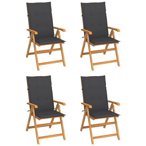 Sedie da Giardino 4 pz con Cuscini Antracite Massello di Teak - Foto 1